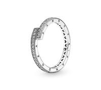 Pandora Signature Bague Chevauchante scintillante en argent sterling avec zircones cubiques transparentes, taille 54
