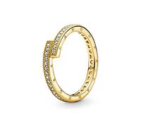 Pandora Signature Bague Chevauchante scintillante en métal plaqué or 14 carats avec zircones cubiques transparentes, taille 50