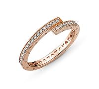 Pandora Signature Bague Chevauchante scintillante en métal plaqué or rose 14 carats avec zircones cubiques transparentes, taille 56