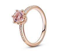 Pandora Signature Bague Couronne scintillante rose en métal plaqué or rose 14 carats avec cristal rose poudré et zircones cubiques transparentes, taille 48