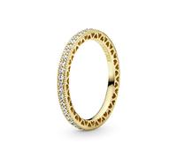 Pandora Signature Bague Cœurs de Pandora en métal plaqué or 14 carats avec zircones cubiques transparentes, taille 48