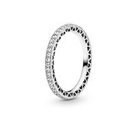 Pandora Signature Bague Cœurs Scintillement en argent avec zircones cubiques transparentes, taille 60