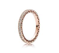 Pandora Signature Bague Scintillement et Cœurs en métal plaqué or rose 14 carats avec zircones cubiques transparentes, taille 52