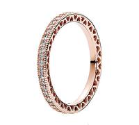 Pandora Signature Bague Scintillement et Cœurs en métal plaqué or rose 14 carats avec zircones cubiques transparentes, taille 48