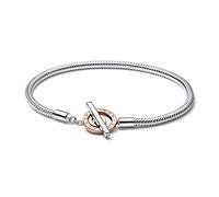 Pandora Signature Bracelet maille serpent Logo bicolore, fermoir en T, argent sterling et métal plaqué or rose 14 carats, 20
