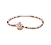 Pandora Signature Bracelet maille serpent O Couronné Scintillant en métal plaqué or rose 14 carats avec zircones cubiques transparentes