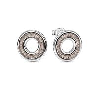 Pandora Signature Clous d’oreilles Logo en argent sterling et métal plaqué or rose 14 carats avec zircones cubiques transparentes