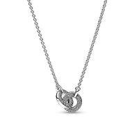 Pandora Signature Collier Pendentif Pavé entrelacé en argent sterling avec zircones cubiques transparentes, 45