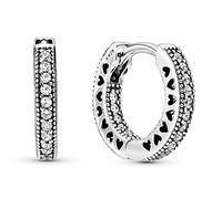 Pandora Boucles d'oreilles Créoles Signature Cœur pavé en argent sterling 296317CZ