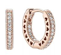 Pandora Signature Créoles Cœur Pavé en métal plaqué or rose 14 carats