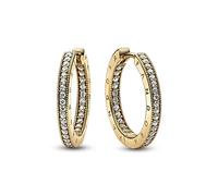 Pandora Boucles d'oreilles Créoles Signature Doré plaqué or 14 ct zircones cubiques