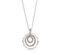 Pandora Signature Pendentif Cercles entrelacés en argent sterling et métal plaqué or rose 14 carats avec zircones cubiques transparentes et collier, 60