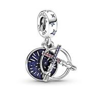 PANDORA Star Wars Double breloque sabre laser en argent sterling avec zircons et cristaux, 11,3mm, Argent sterling, Zircone cubique