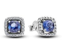 Pandora Clous d'oreilles Halo Bleu Carré Argent 925 Oxyde de zirconium Femme