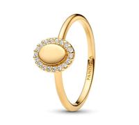 PANDORA Timeless 163800C01-54 Couronne Ovale gravable Bague en Argent Sterling plaqué Or 14 carats avec oxyde de Zirconium Taille 54, Argent Sterling, Zircone cubique