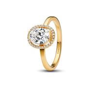 PANDORA Timeless 163802C01-58 Couronne de Rayons Ovale Scintillante en Argent Sterling plaqué Or 14 carats avec oxyde de Zirconium Taille 58, Argent Sterling, Zircone cubique