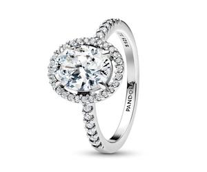 PANDORA Timeless 193777C01-58 Couronne de Rayons Ovale Scintillante Bague en Argent Sterling avec Oxyde de Zirconium Taille 58, Argent Sterling, Zircone cubique
