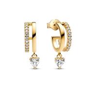Pandora Timeless 263685C01 Boucles d'oreilles créoles en forme de cœur en argent sterling avec alliage plaqué or et zircone, 13,1x19,5x6,2 mm, Argent sterling, Zircone cubique