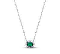 PANDORA Collier Timeless 394503C01-45 – Pendentif halo rectangulaire vert en argent 925, 45 cm