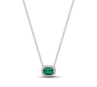 PANDORA Collier Timeless 394503C01-45 – Pendentif halo rectangulaire vert en argent 925, 45 cm