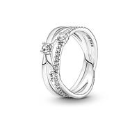 Pandora Timeless Bague Anneau Triple en argent sterling avec zircones cubiques transparentes, taille 56