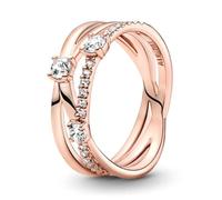 Pandora Timeless Bague Anneau triple scintillant en métal plaqué or rose 14 carats avec zircones cubiques transparentes, taille 50
