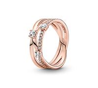 Pandora Timeless Bague Anneau triple scintillant en métal plaqué or rose 14 carats avec zircones cubiques transparentes, taille 60