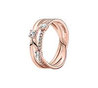 Pandora Timeless Bague Anneau triple scintillant en métal plaqué or rose 14 carats avec zircones cubiques transparentes, taille 58