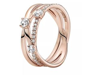 Pandora Timeless Bague Anneau triple scintillant en métal plaqué or rose 14 carats avec zircones cubiques transparentes, taille 54