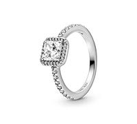 Pandora Timeless Bague Carrée en argent sterling avec zircones cubiques transparentes, taille 50