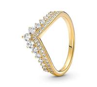 Pandora Timeless Bague chevron Tiare en métal plaqué or 14 carats avec zircones cubiques transparentes, taille 60