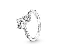 Pandora Timeless Bague Cœur Double en argent sterling avec zircones cubiques transparentes, taille 56
