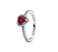 Pandora Timeless Bague Cœur en argent sterling avec cristal rouge cerise et zircones cubiques transparentes, taille 50