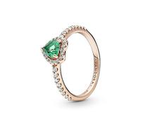 Pandora Timeless Bague Cœur en métal plaqué or rose 14 carats avec cristal vert et zircones cubiques transparentes, taille 54