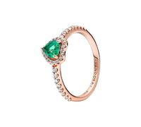Pandora Timeless Bague Cœur en métal plaqué or rose 14 carats avec cristal vert et zircones cubiques transparentes, taille 58