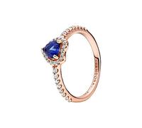 Pandora Timeless Bague Cœur en métal plaqué or rose 14 carats avec zircones cubiques transparentes et cristal bleu, taille 48