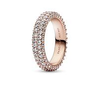 Pandora Timeless Bague Double Rang Pavée en métal plaqué or rose 14 carats avec zircones cubiques transparentes, taille 54