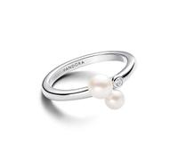 Pandora Timeless Bague en argent sterling avec perle de culture d’eau douce traitée blanche et zircones cubiques transparentes, taille 58