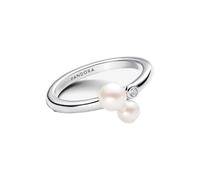 Pandora Timeless Bague en argent sterling avec perle de culture d’eau douce traitée blanche et zircones cubiques transparentes, taille 48