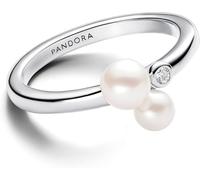 Pandora Timeless Bague en argent sterling avec perle de culture d’eau douce traitée blanche et zircones cubiques transparentes, taille 52