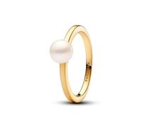 Pandora Timeless Bague en métal plaqué or 14 carats avec perle de culture d’eau douce traitée blanche, taille 56