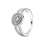 Pandora Timeless Bague Halo Double scintillant en argent sterling avec zircones cubiques transparentes, taille 60