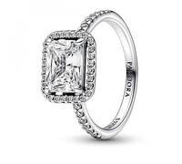 Pandora Timeless Bague Halo Scintillant Rectangulaire en argent sterling avec zircones cubiques transparentes, taille 50