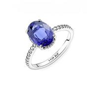 Pandora Timeless Bague Halo Spectaculaire scintillante en argent sterling avec cristal bleu et zircones cubiques transparentes, taille 58