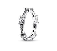 Pandora Timeless Bague Pavée Scintillante Barres Rectangulaires en argent sterling avec zircones cubiques transparentes, taille 50