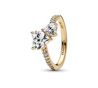 Pandora Timeless Bague scintillante Cœur Double en métal plaqué or 14 carats avec zircones cubiques transparentes, taille 58
