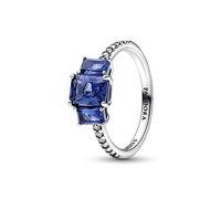 Pandora Timeless Bague Scintillante Trio de Pierres Rectangulaires Bleues avec cristal bleu et zircones cubiques transparentes, taille 54