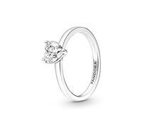 Pandora Timeless Bague Solitaire scintillante Cœur en argent sterling avec zircones cubiques transparentes, taille 58