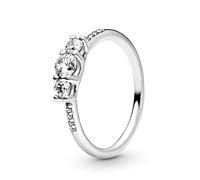 Pandora Timeless Bague Trois Pierres rondes incolores en argent avec zircones cubiques transparentes, taille 58