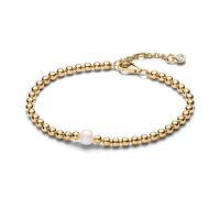 Pandora Timeless Bracelet Sphère en métal plaqué or 14 carats avec perle de culture d’eau douce traitée blanche et zircones cubiques transparentes, 20